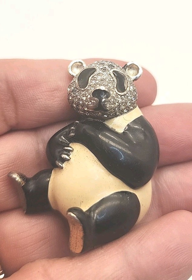 Vintage PANETTA Panda Brooch Enamel & Rhinestone Bear Signed Pin/Brooch Rare