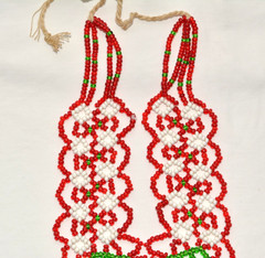 Vintage Handmade Beaded Necklace Tribal Boho Red Green Yellow Fringe Statement