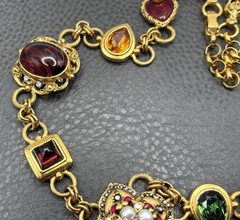 Vtg Jose & Maria Barrera Byzantine Revival Rhinestone Drop Pendant Necklace 25”