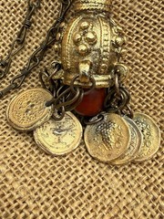 Vintage Yemeni Jewish Amulet Pendant Necklace Coin Charms Tribal