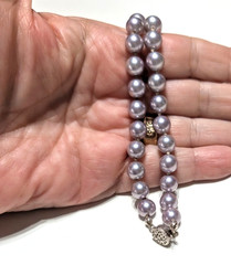 Lilac Faux Pearl Necklace Vintage 15.5″ Single Strand Beaded Short blu3-14