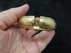 Vintage Heavily Gold Plated 1960’s Wide Embossed Bracelet w/Safety Chain