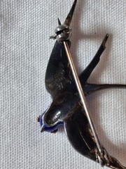 Antique Blue Enamel Sterling (Hallmarked) Swallow Brooch Made in Germany
