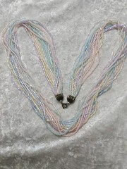 Vintage Long Pastel Pink Blue Green Microbead Multistrand Necklace 26in