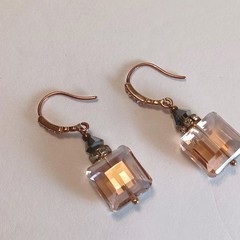 Vintage Square Faceted Crystal Rose Gold Fashion Earrings PLZ READ