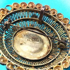 Israel Gilt Silver 935 Filigree Missing Stones Brooch Pendant Vintage