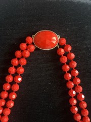 Vintage Very Red Faceted Double Strand Plastic Bead necklace