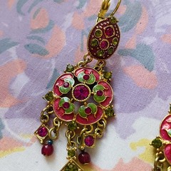 Vintage Avon Nina Ricci SP Silver Plate Pierced Earrings Pink Green Rhinestones