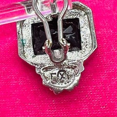 Vintage EXP Signed Silver Tone Earrings Black Stone Square Cut Grape Rectangle