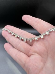 Vintage Baguette & Round Faceted Rhinestone Necklace 16″