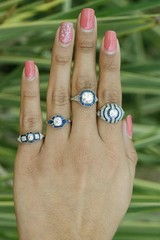 Antique Old Mine Cut Diamond & Sapphire Art Deco Style Engagement Ring