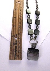 Cecilia Bringheli Necklace Vintage Black Silver Lucite Pendant Square Signed