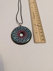 Round Multicolor Resin Pendant And Black Cord Necklace. FLAWED Cord.