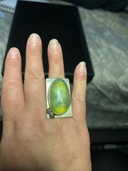 Vintage Sterling Prehnite Gemstone Ring Size 8 Huge Stone!