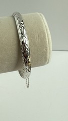 Vintage Thailand Sterling Silver Hinged Bangle Bracelet Etched 7” Safety Chain