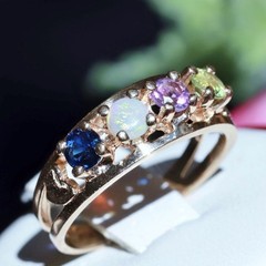 14k y/gold ring 0.80c treated multi gemstone mother’s sz 8.5 heart 4.30g N3009