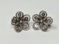 Sterling Silver Filigree Flower Screw-back Earrings Studs Vintage Dainty .75″