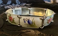 Vintage Finn Jensen Norway Gold Washed Sterling Silver Guilloche Enamel Bracelet