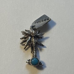 Vintage Sterling Silver Tucson Palm Tree Turquoise Charm Souvenir 21mm 2.42g