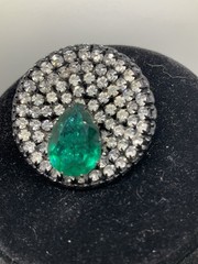 Vtg Made In Austria Green Crystal Rhinestone Round Statement Brooch Pin 1.5”