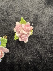 VTG English China Hand Painted Porcelain COALPORT Pink Rose Brooch & Earrings