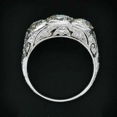 Art Deco 2.30Ct Round White CZ Vintage Three Stone Engagement Ring Silver