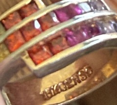 Vintage 16K Gold Gersc Channel Set Baguette Stones Size 5 Rainbow Ring