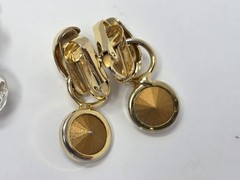 2 Pairs Vintage Gold Tone & Clear Rhinestone Clip-on Earrings Dangle Drop Style