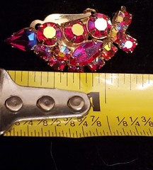VTG Rhinestone Swirl Brooch Prong And Earing Set Ruby Red Marquise & Red AB NICE