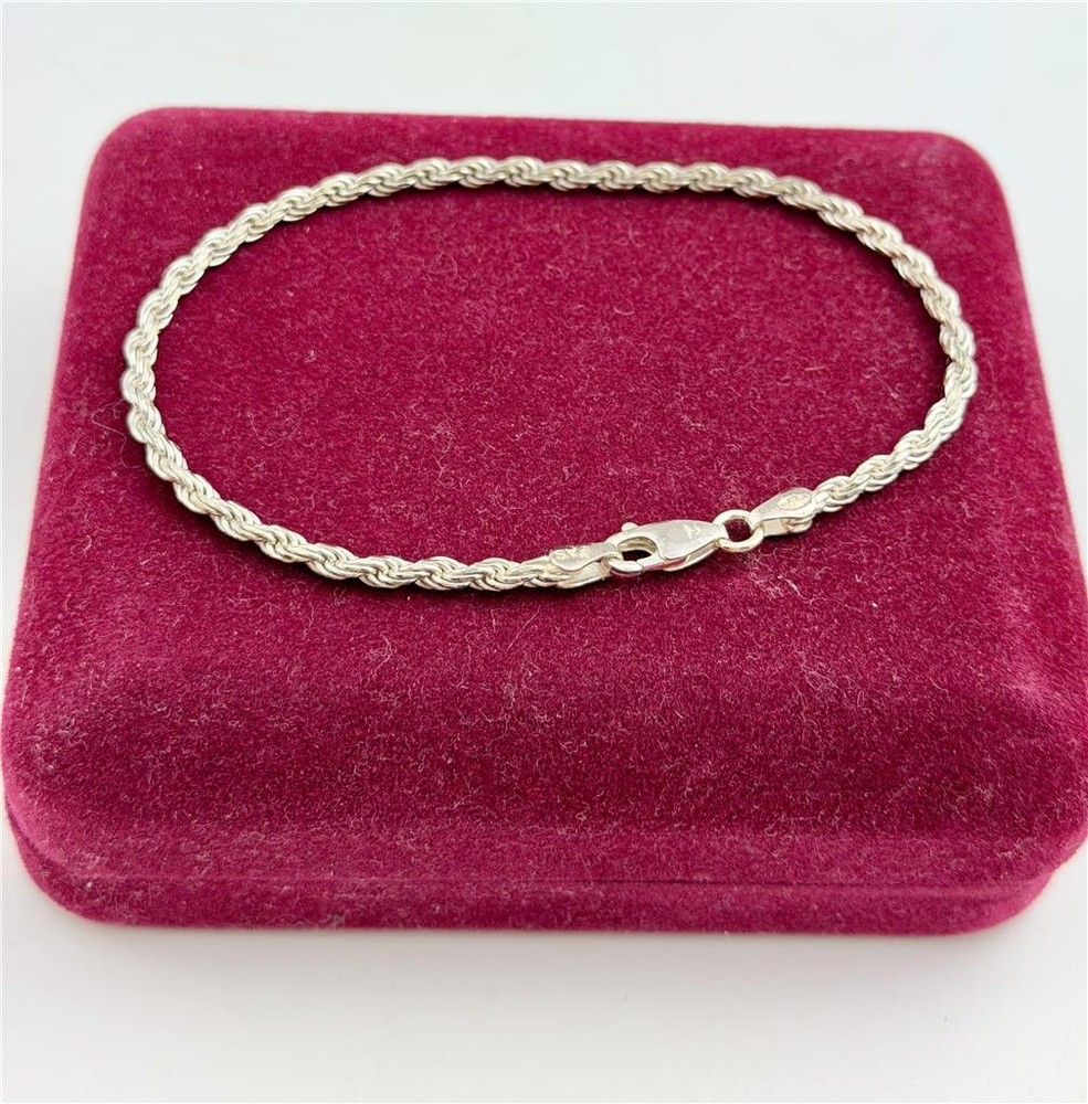 925 Sterling Silver Italy 2.5MM Rope Chain Bracelet 8″ Long