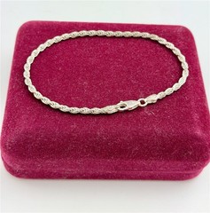 925 Sterling Silver Italy 2.5MM Rope Chain Bracelet 8″ Long
