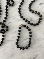 Vintage Set: 3 Black Bead Necklaces with Matching Bracelet