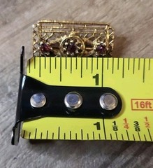 Vintage Gold Tone & Purple Gemstone Intricately Detailed Brooch Pin