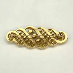Vintage Brooch Clear Rhinestones Faux Pearls Gold Tone Swirls 2.5 Inches