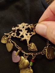 Romantic Valentine’s Vintage Brooch 10 Hearts Cherub Dangle Pin 2×3.5 Inches