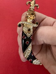 Vintage Ciner Mogul Sword Dagger Sheath 3 Pin Set, Unworn, Signed, Enamel, A+