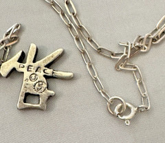 Vintage 925 Silver Good Luck Necklace Chinese Luck Symbol 16″ Paperclip Chain