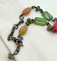 Vintage Victorian Pink and Green Necklace. Watermelon beads