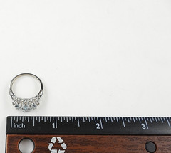 Estate 10K White Gold Blue Tuormaline Diamond Ring 3 Stone Jewelry Size 6.75