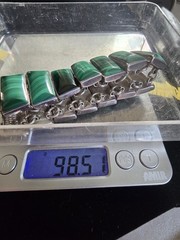 Vintage Mexico 950 Sterling Silver Malachite Inlay Link Panel Bracelet – 6.5”