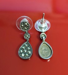 VTG 925 MC Teardrop Marcasite Earrings 1in Drop Sterling Silver 3gtw New Backs