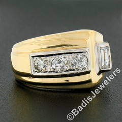 Unisex Vintage 14k TT Gold 0.66ctw European & Baguette Diamond Buckle Band Ring