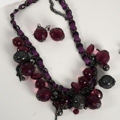 Dark Gothic Romance Black & Purple Filigree, Chandelier, & Faceted Crystal Mix