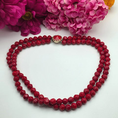 Vintage Double Strand Red Faceted Bead Necklace Box Clasp 18 In Classic