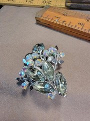 Vintage Blue Smoky Gray Silver Tone Rhinestone Brooch AB