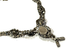 VINTAGE ART DECO CRYSTAL BLACK CLEAR RHINESTONE Y-DROP PENDANT 16″ NECKLACE EUC