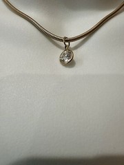 Vintage Gold Tone Necklace 15.5″ with Round 1/4″ Simulated Diamond