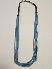 Vintage 5 Strand Heishi Necklace Turquoise Color Blue & Silver Tone Bead Accents