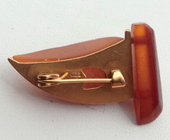 Vintage Soviet Amber Brooch. Sailboat. Kaliningrad. Made in USSR