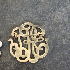 2 Vtg Brooch Victorian Style Gold & Silver Tone Script Scroll Pin Pendant